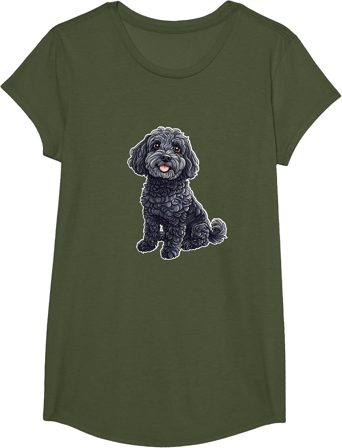 Cute Womens Girls Moms Sitting Black Cockapoo Dog Lover T-Shirt - Girls Olive Green