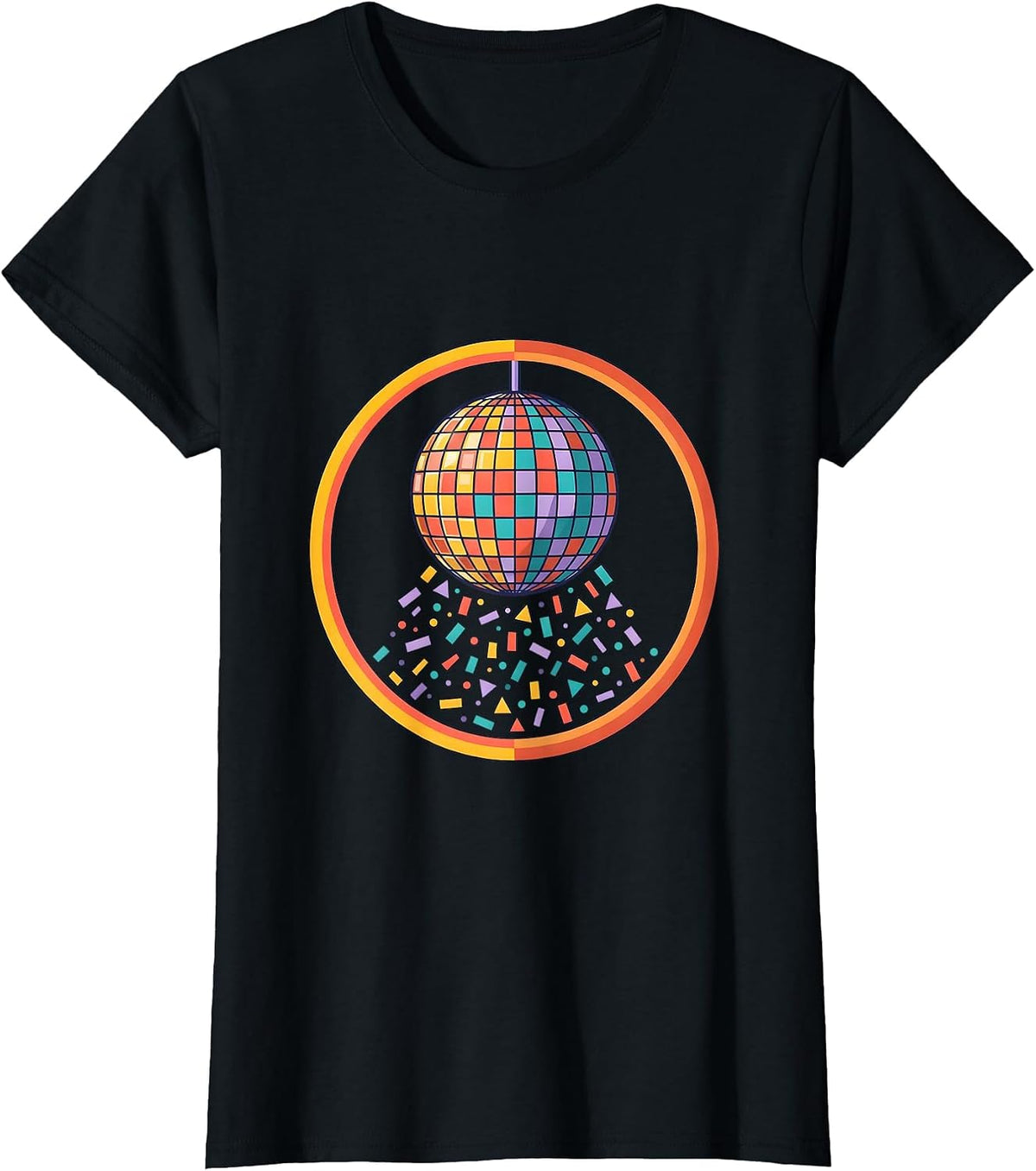 Women's I Am A Delight Glowing Disco Ball Confetti T-Shirt - Black