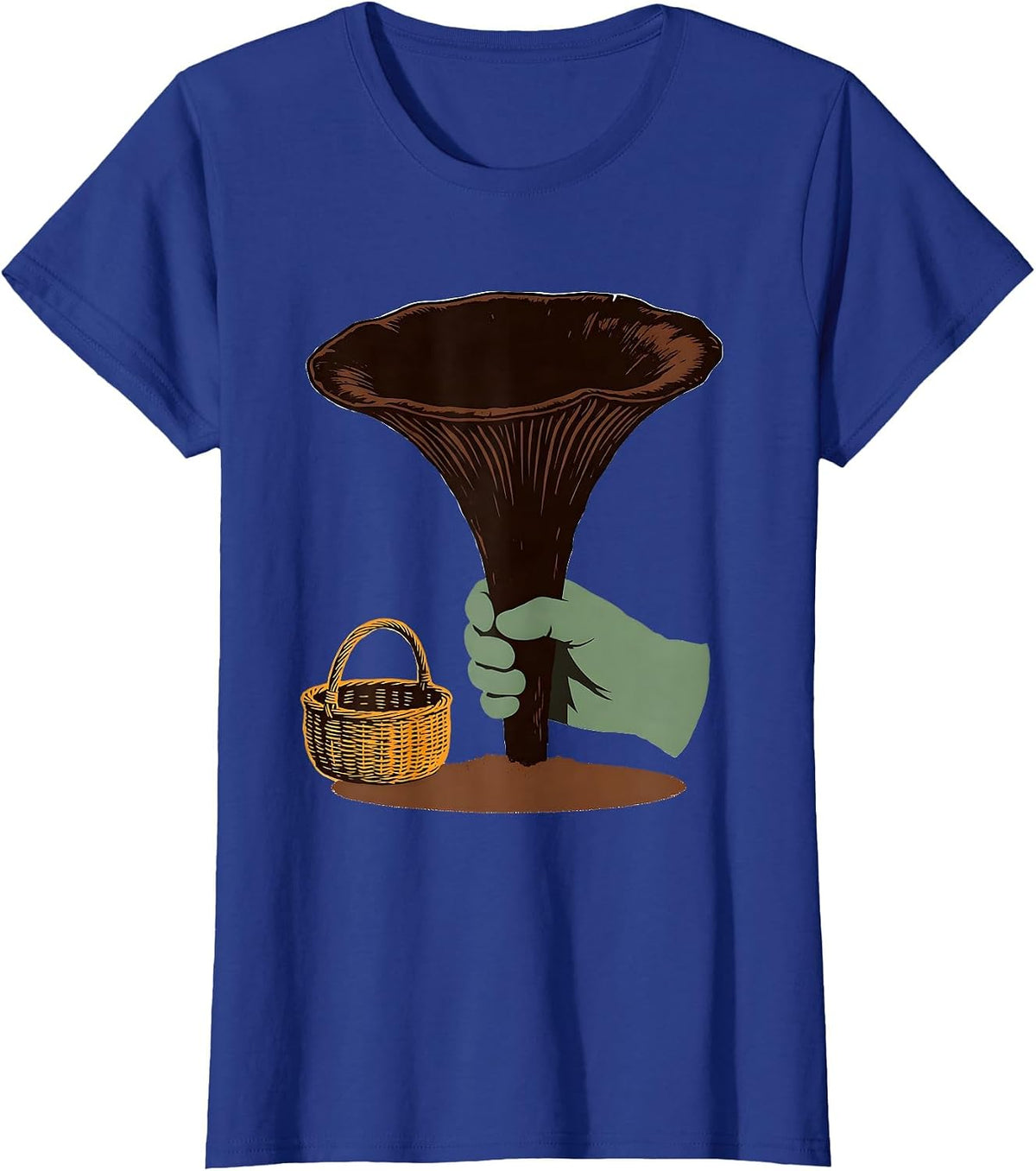 Women's Oversized Trumpet Mushroom Screenprint Retro Forager T-Shirt - Royal Blue
