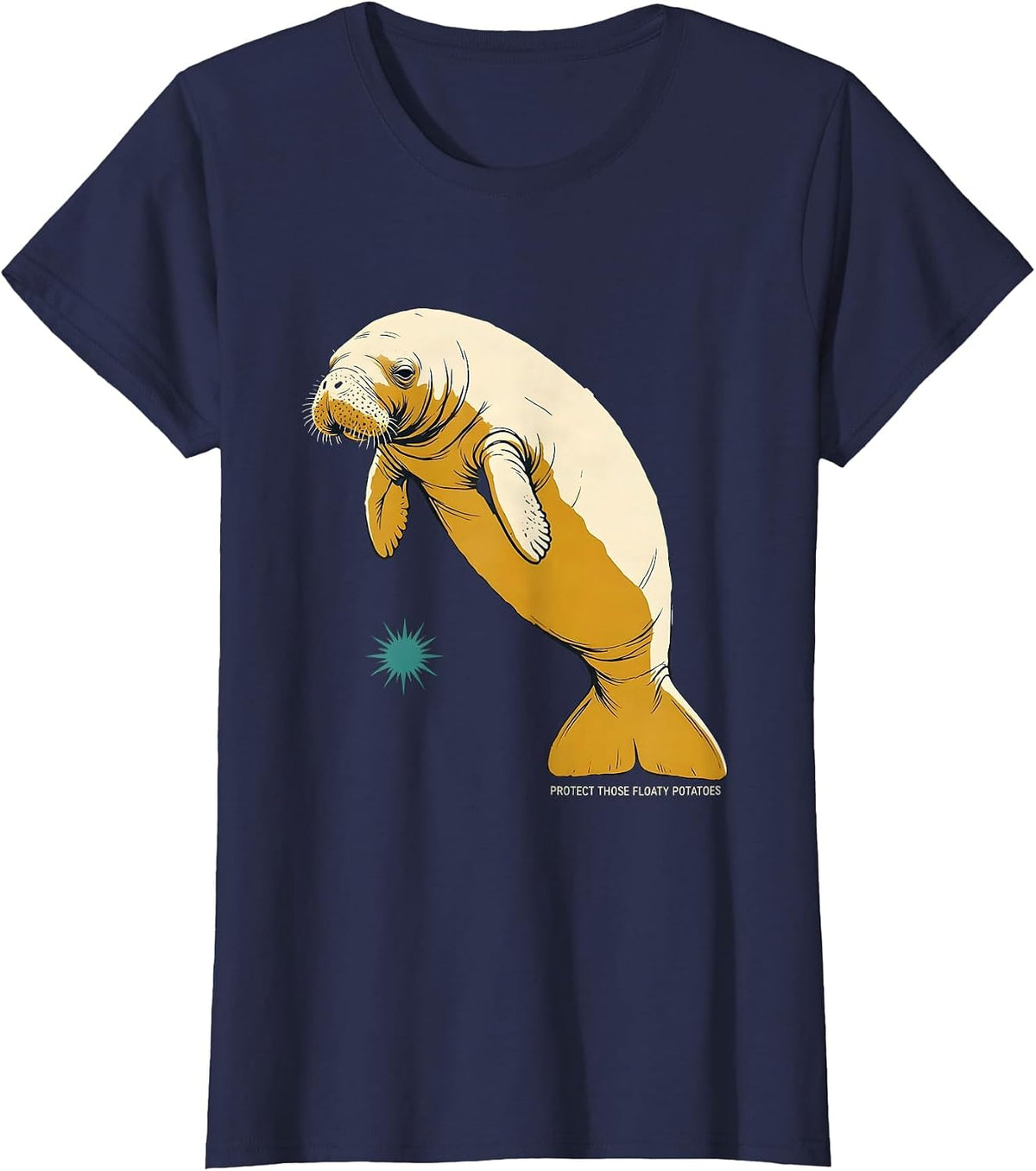 Women's Protect Those Floaty Potatoes Funny Manatee Sea Animal Lover T-Shirt - Navy Blue