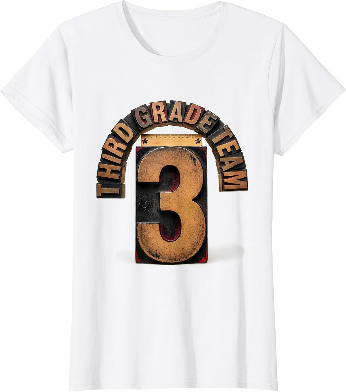 Third Grade Team Wood Type Letterpress Back To School T-Shirt - White