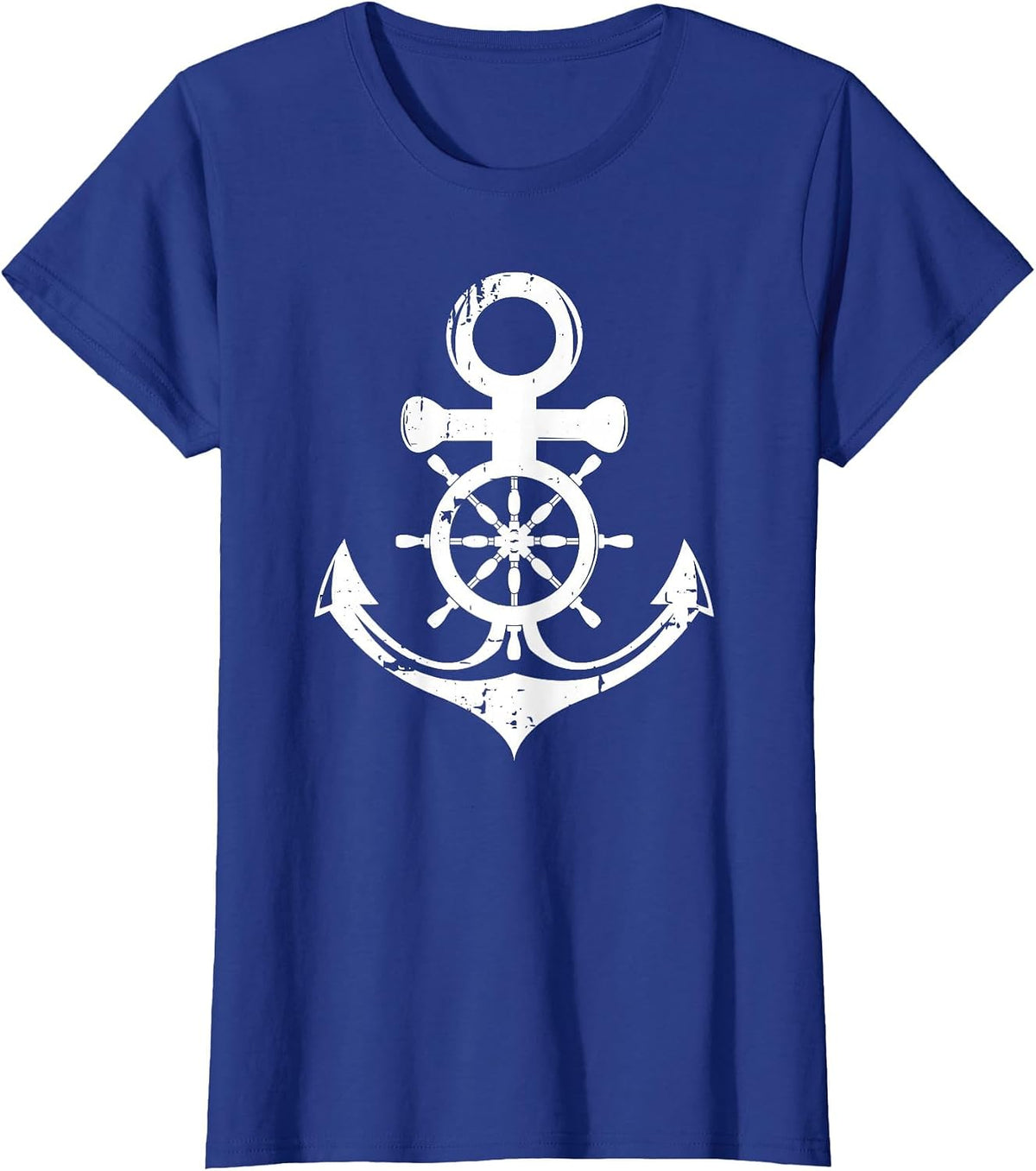 Anchor with Ship Steering Wheel Nautical Vintage Sailor T-Shirt - Royal Blue