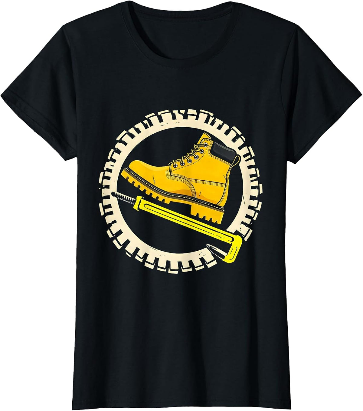 Pit Crew Boot on Tire Iron Mechanic Graphic T-Shirt - Black