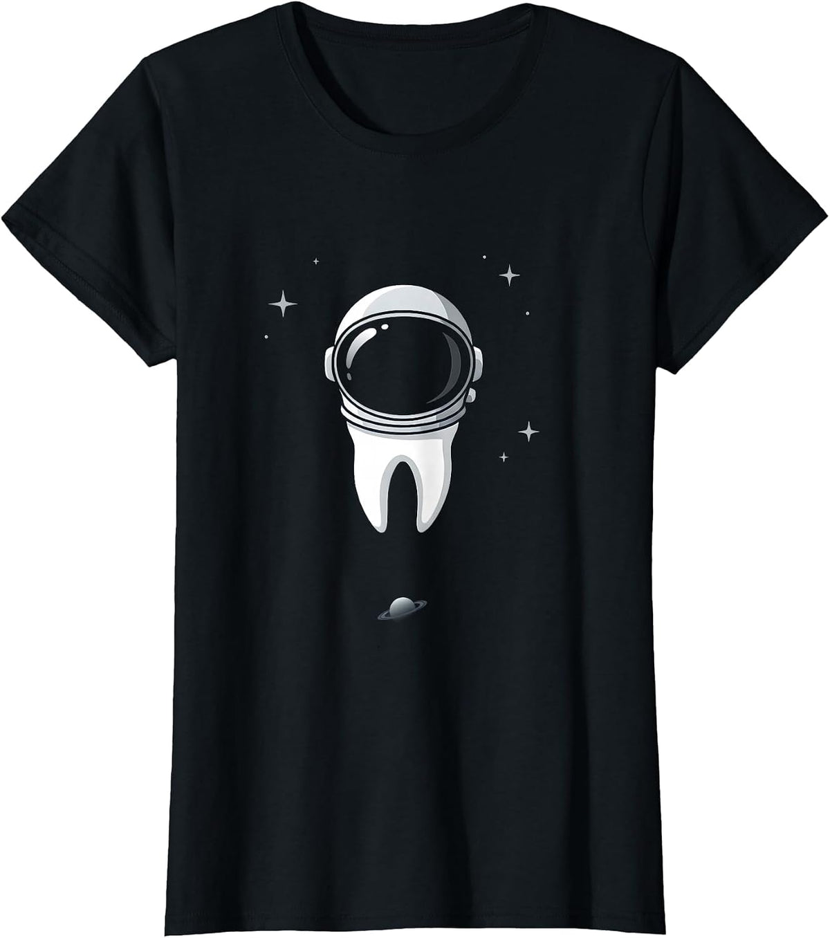Astronaut Tooth Floating in Outer Space Design T-Shirt - Black
