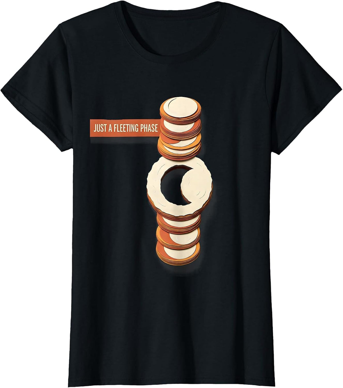 Women's Just A Fleeting Phase Paper Cutout Lunar Cycle Astronomy T-Shirt - Black