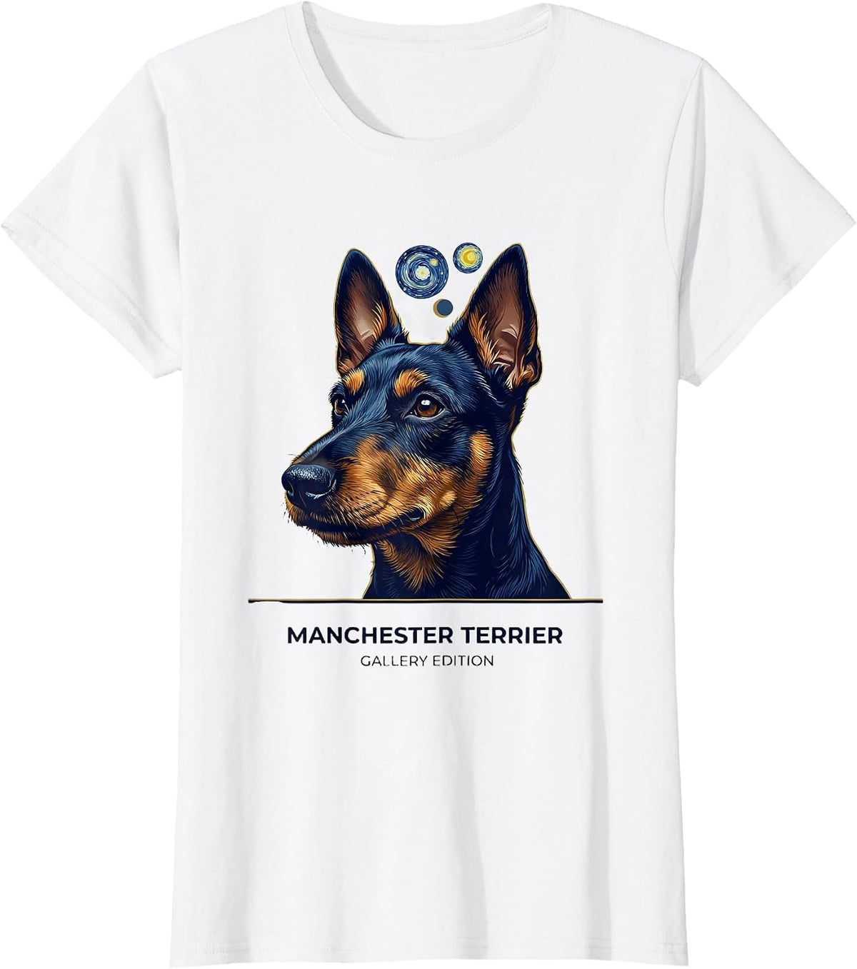 Manchester Terrier Gallery Edition Dog Breed Portrait Art T-Shirt - White
