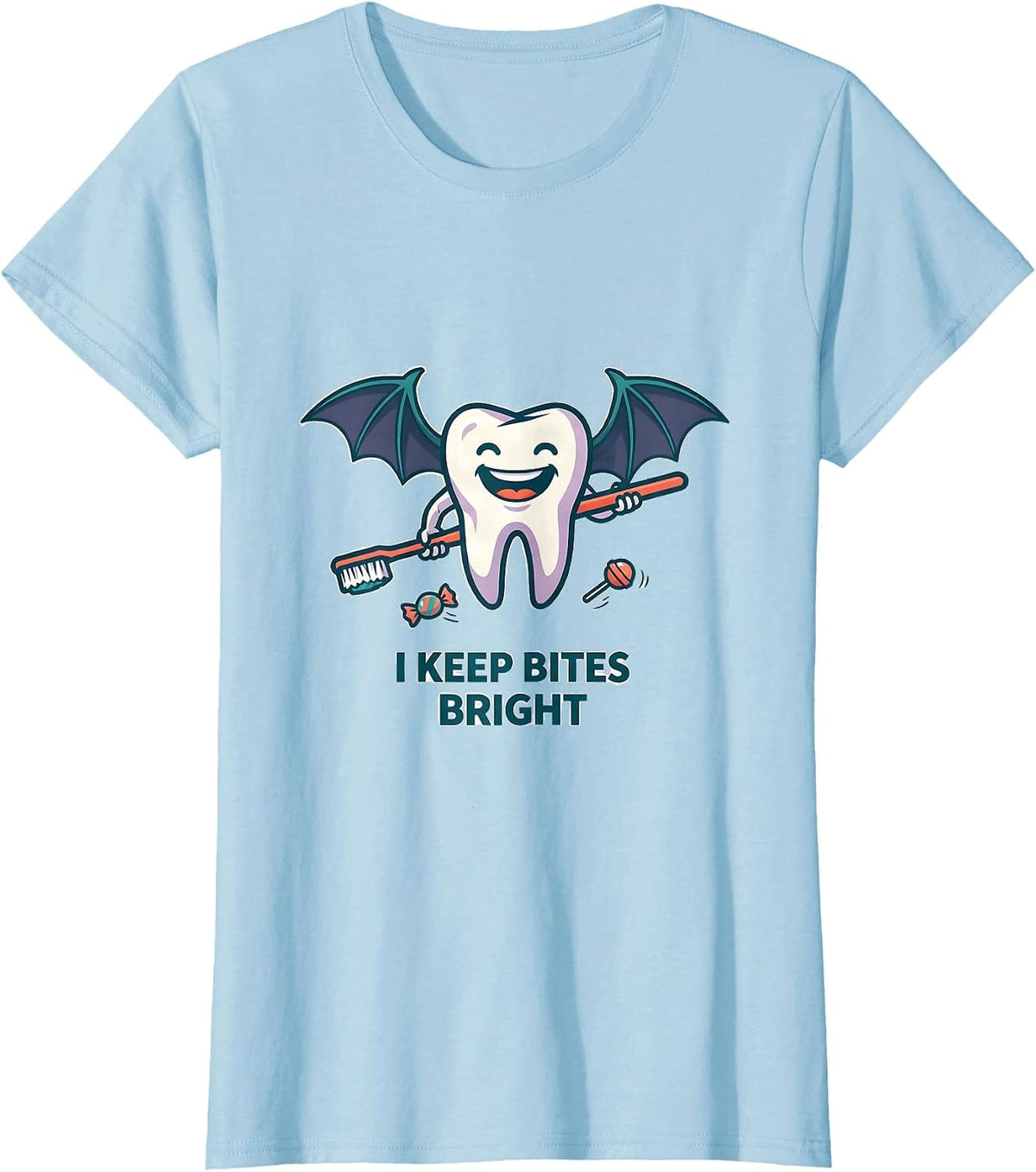 I Keep Bites Bright Funny Dentist Halloween Dental Pun T-Shirt - Baby Blue