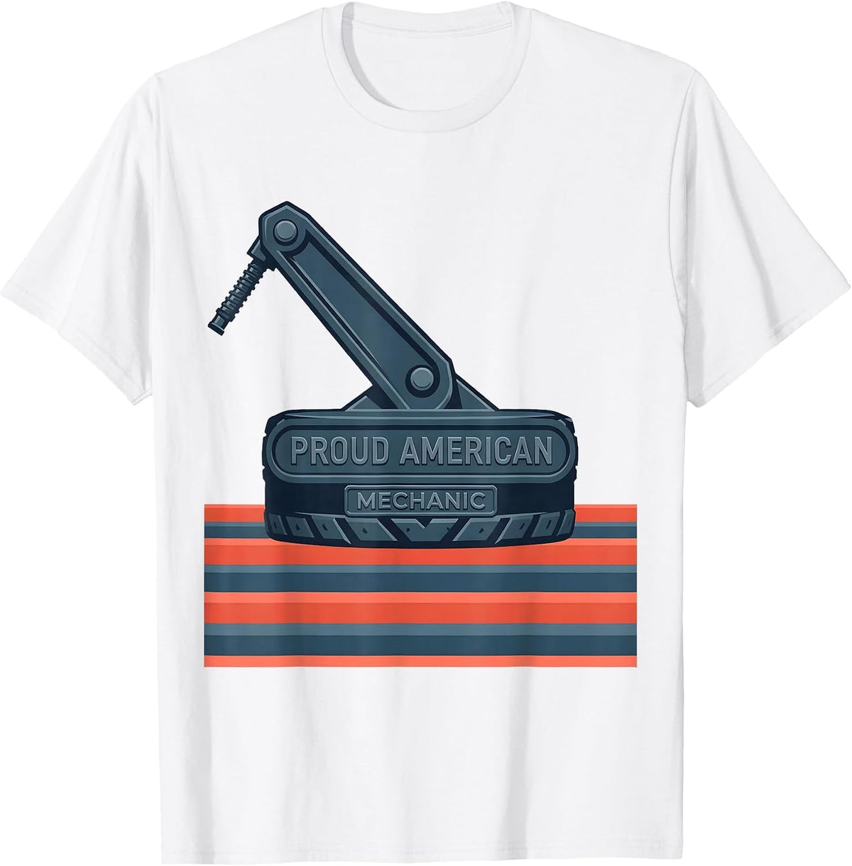 Proud American Mechanic Flat Vector Patriotic Trade Worker T-Shirt - White