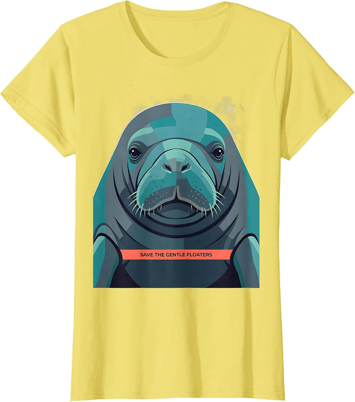 Save The Gentle Floaters Funny Manatee Lover Ocean Animal T-Shirt - Lemon Yellow