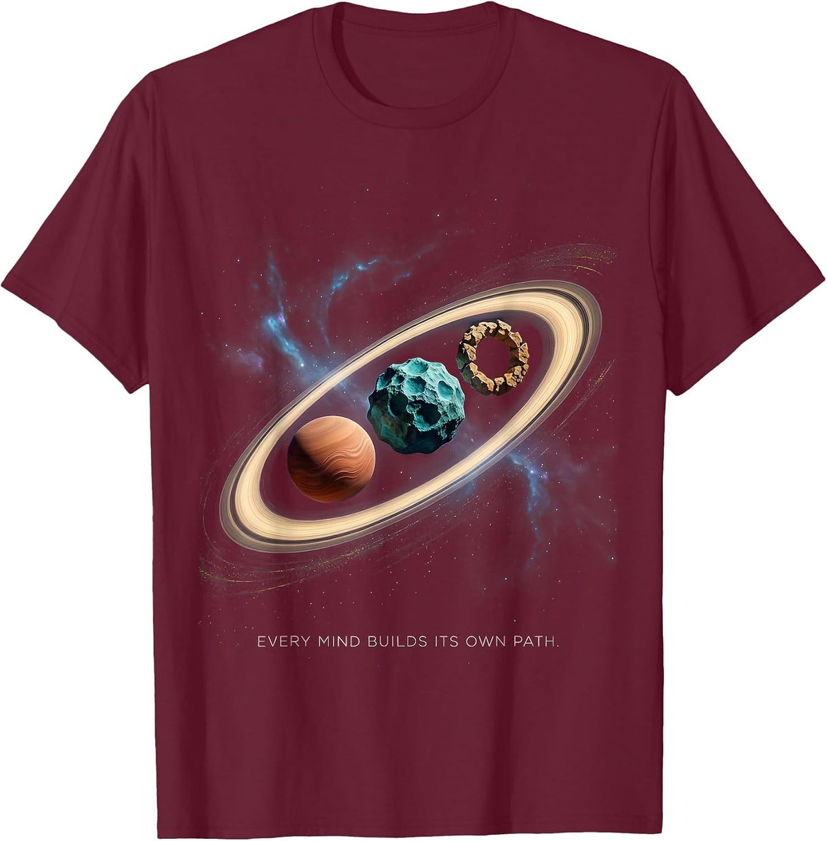 Men's Every Mind Builds Its Own Path Cosmic Neurodiverse Universe T-Shirt - Burgundy