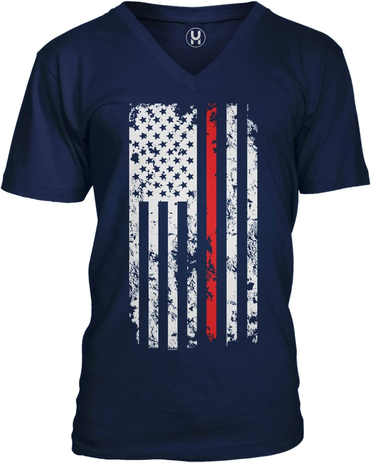 Red Line American Flag - Firefighter Support Unisex V-Neck T-Shirt - Navy