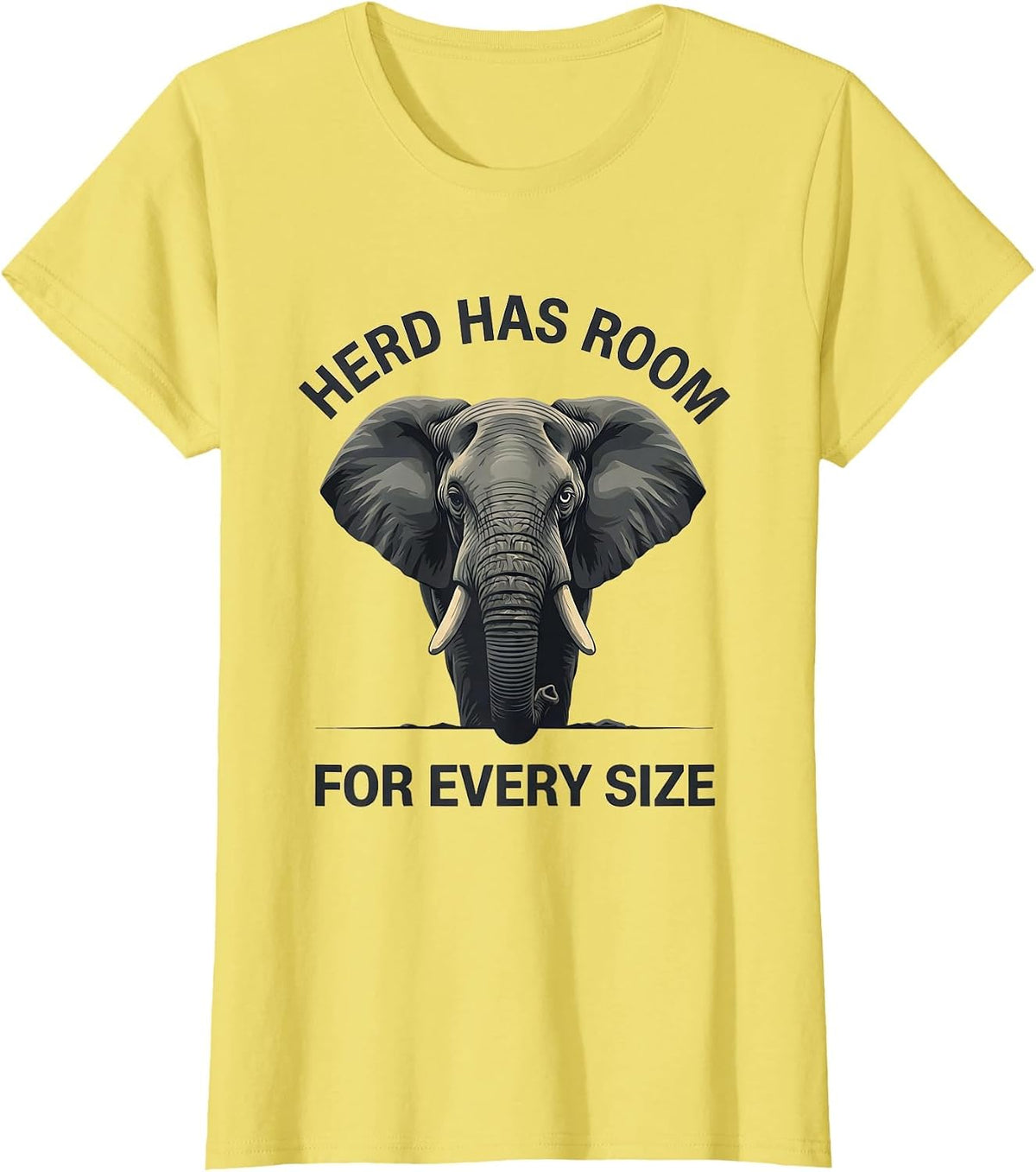 Women's Herd Has Room For Every Size Whimsical Elephant Lover Animal T-Shirt - Lemon Yellow