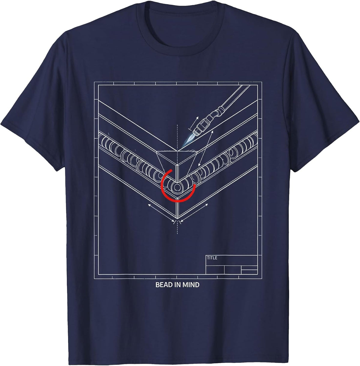 Men's Bead In Mind Technical Blueprint Welder Metal Worker Humor T-Shirt - Navy Blue