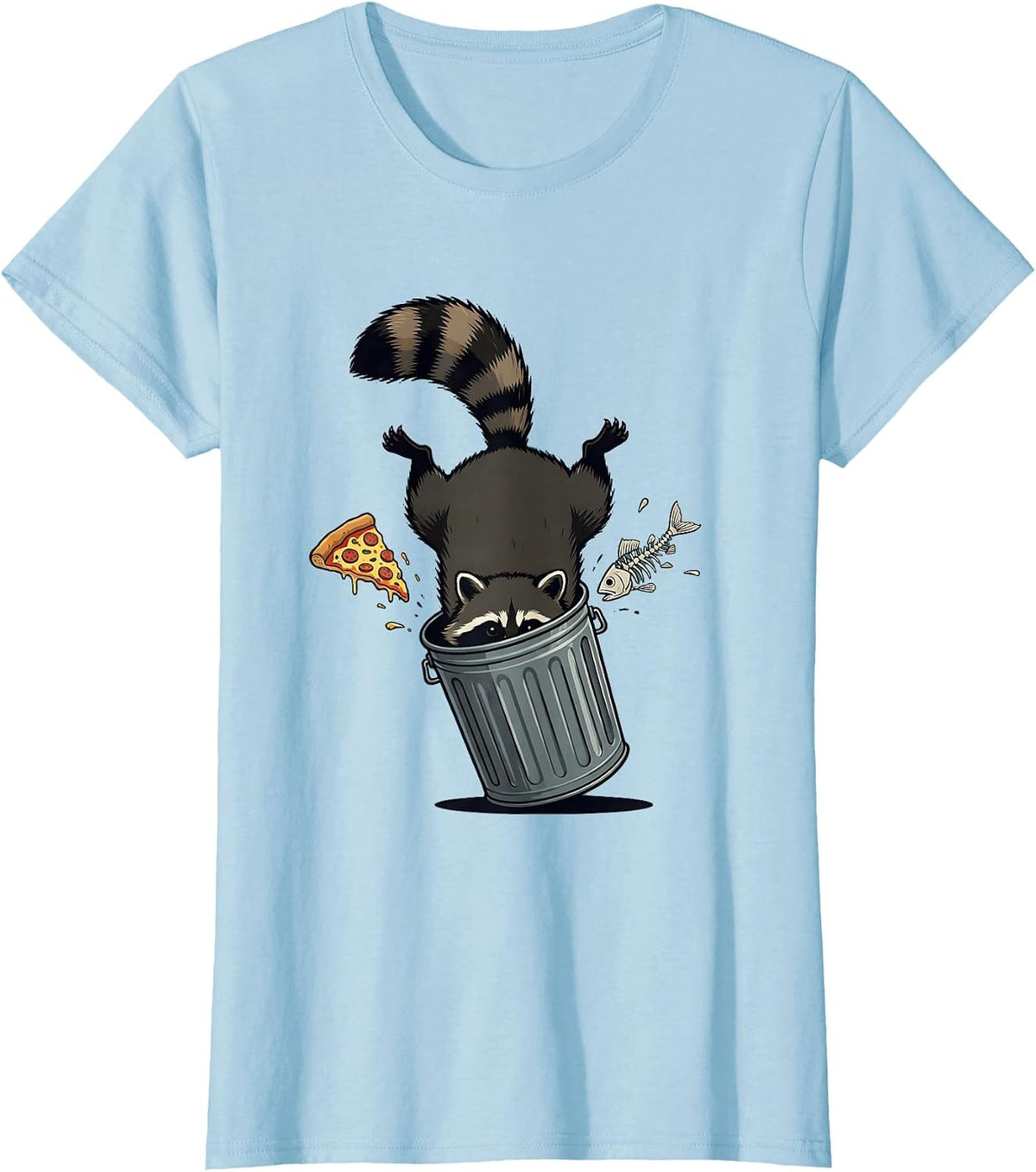 Midnight Raccoon Trash Can Raid Funny Graphic T-Shirt - Baby Blue