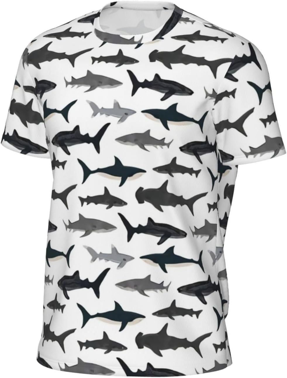 Blue Men's Short Sleeve Mesh Crew Neck T Shirt Athletic Running Gym Tee - Sharks Nautical Boys