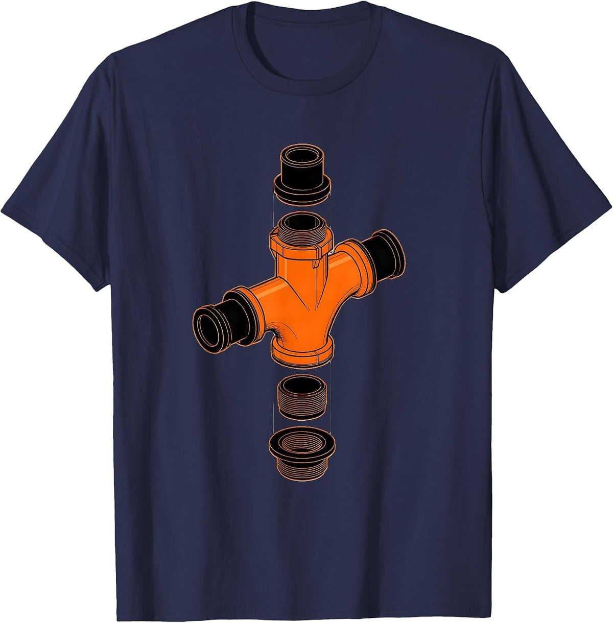 Men's P-Trap Assembly Exploded View Funny Plumber Pipefitter T-Shirt - Navy Blue
