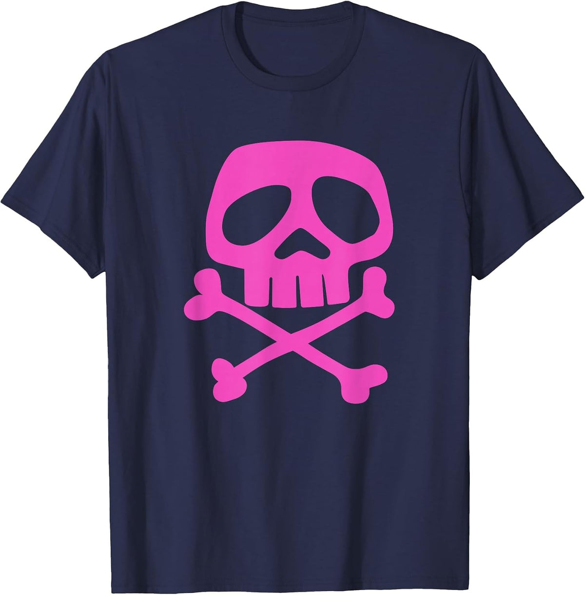Pink Punk Rock Skull and Bones - 1980's Punk Rock T-Shirt - Navy Blue