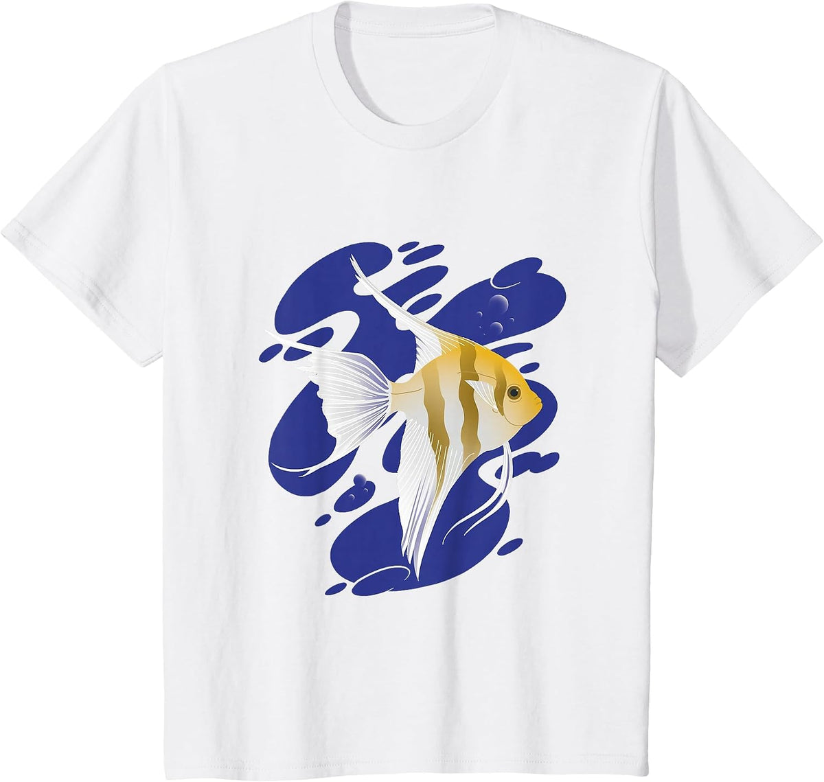 Cool Graphic Angel Fish Swimming Design T-Shirt - White