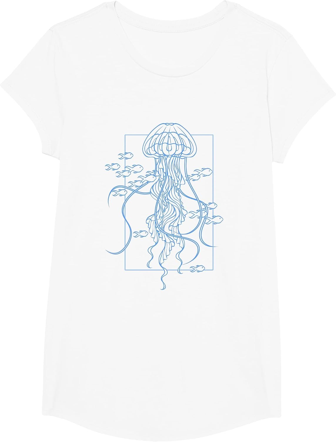 Jellyfish Graphic with Fishes in Sea T-Shirt - Girls White