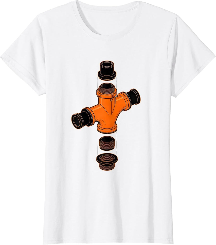 Women's P-Trap Assembly Exploded View Funny Plumber Pipefitter T-Shirt - White