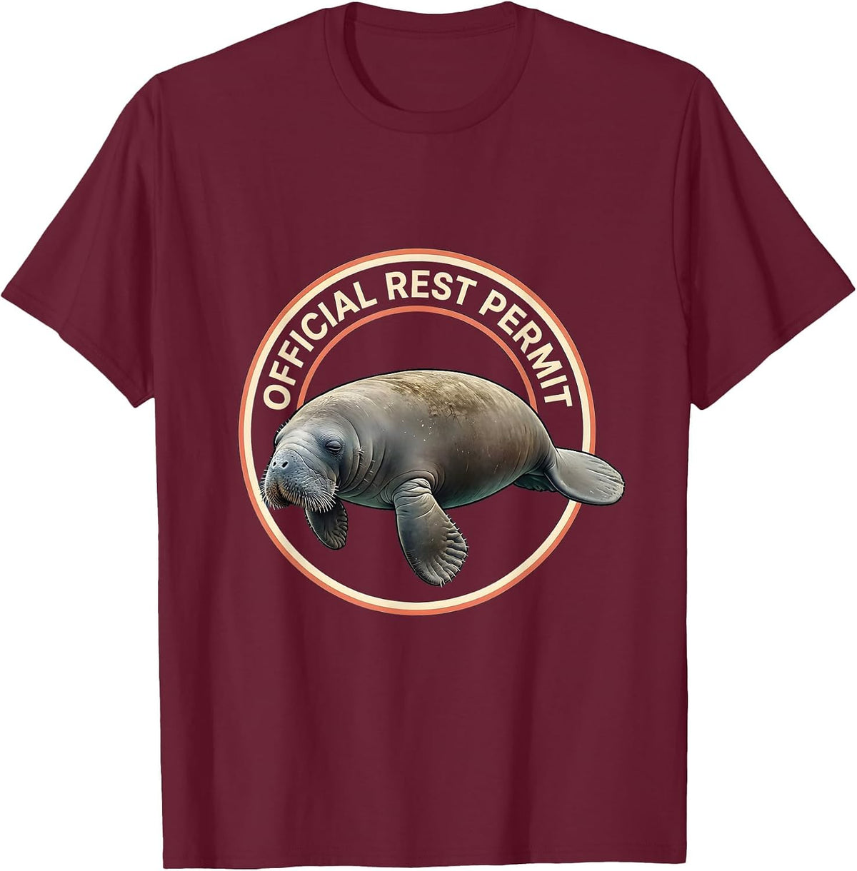 Men's Official Rest Permit Funny Manatee Wildlife Humor T-Shirt - Burgundy
