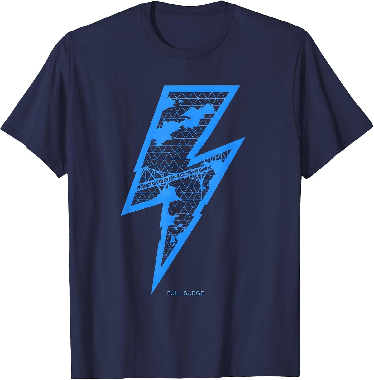 Full Surge Bold Geometric Lightning Bolt Retro Preppy T-Shirt - Navy Blue