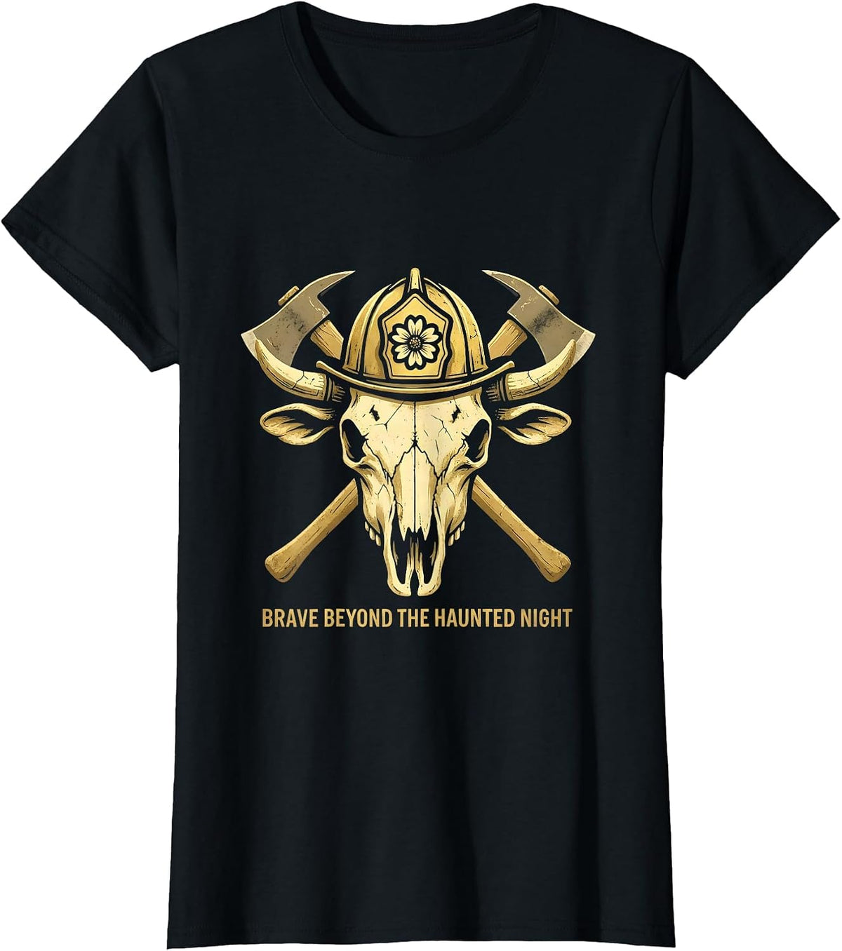 Women's Halloween Firefighter Station Pride Haunted Night T-Shirt - Black