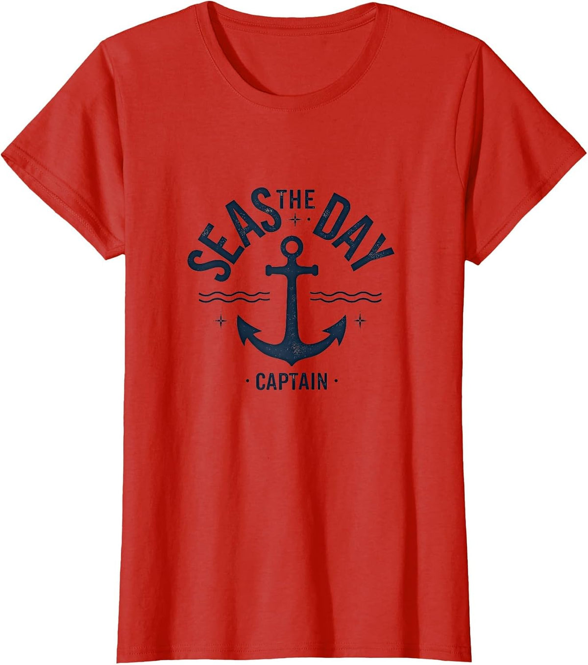 Seas the Day Captain Nautical Boat Design T-Shirt - Red