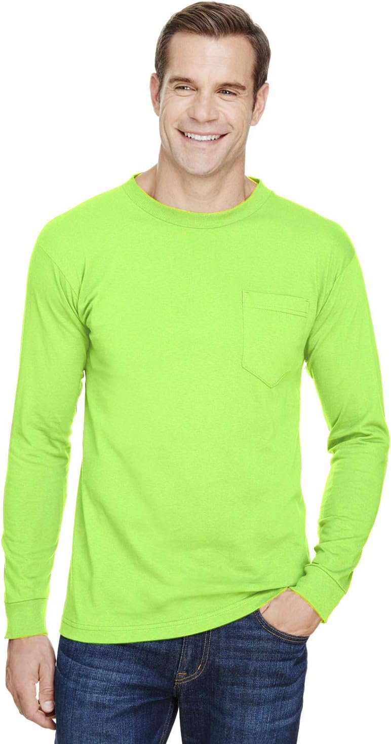Bayside Unisex Union-Made Long-Sleeve Pocket Crew T-Shirt S LIME GREEN - As Pictured