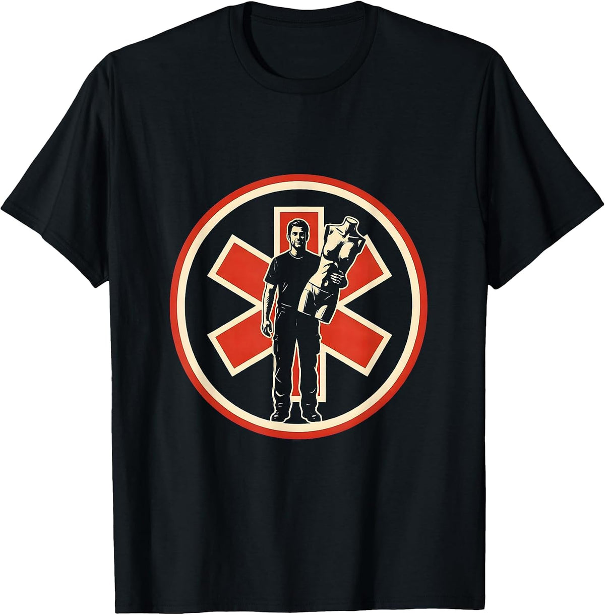 Men's EMT Mannequin Deadpan Humor Stencil Graphic T-Shirt - Black