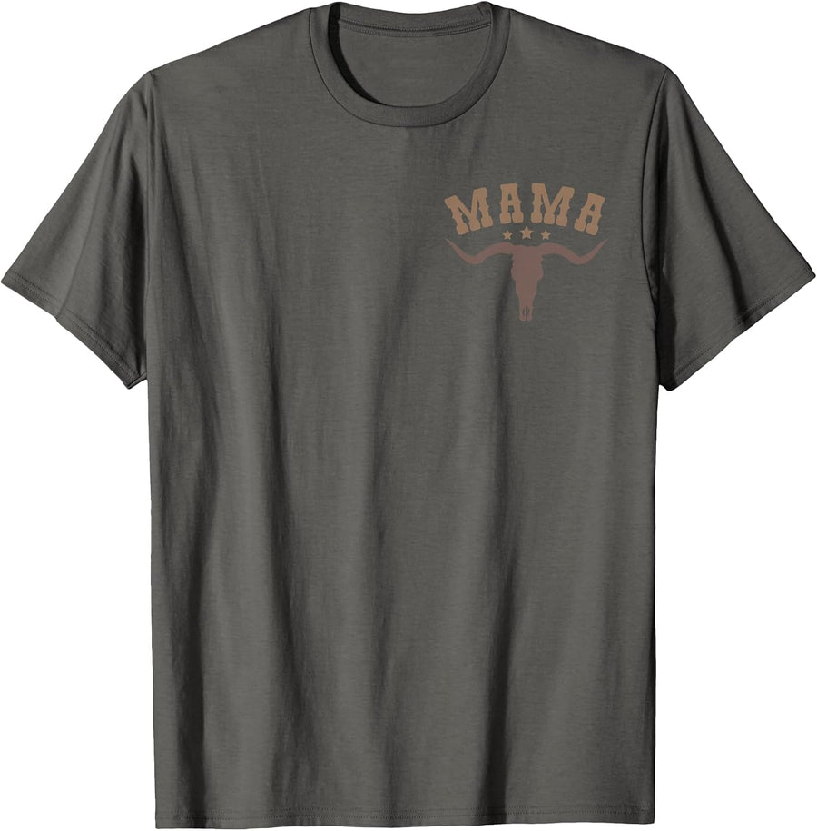 Mama Skull Highland Cow Boy Western Rodeo Family Matching T-Shirt, Men, Asphalt Grey, X-Large - As Pictured