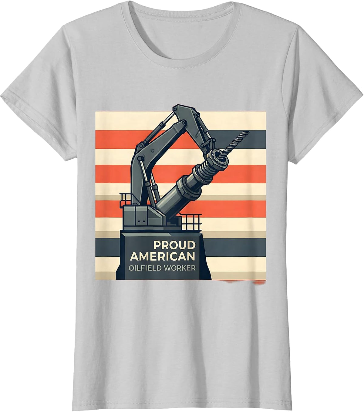 Proud American Oilfield Worker Flat Vector Patriotic T-Shirt - Silver Grey
