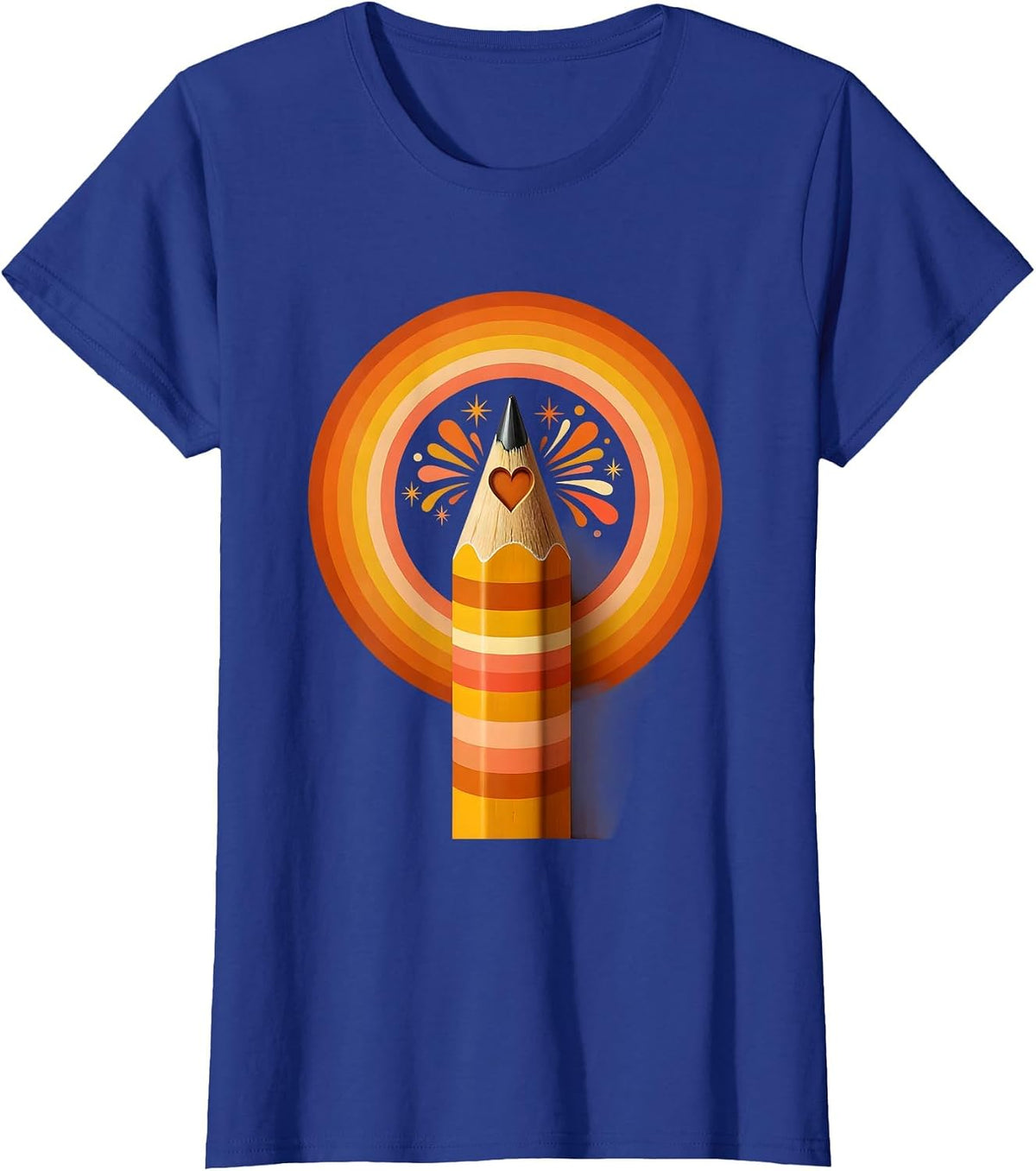 Women's First Grade Teacher Heart Pencil Graphic T-Shirt - Royal Blue