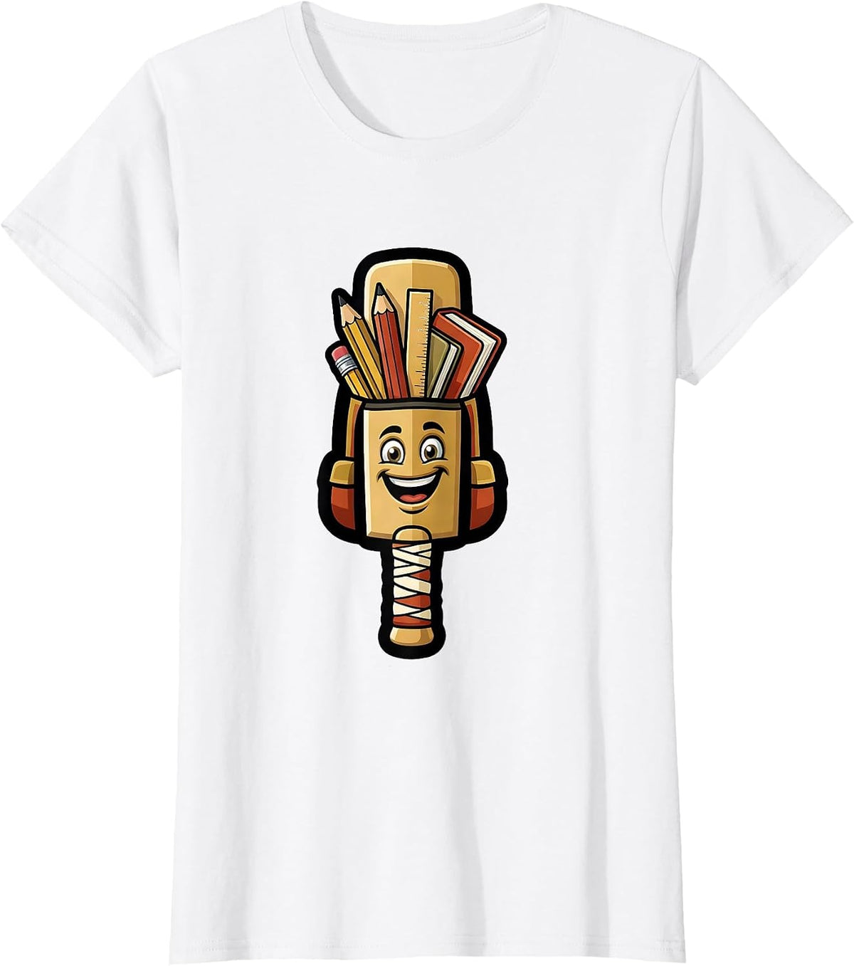 Women's Cricket Life Back to School Graphic Design T-Shirt - White