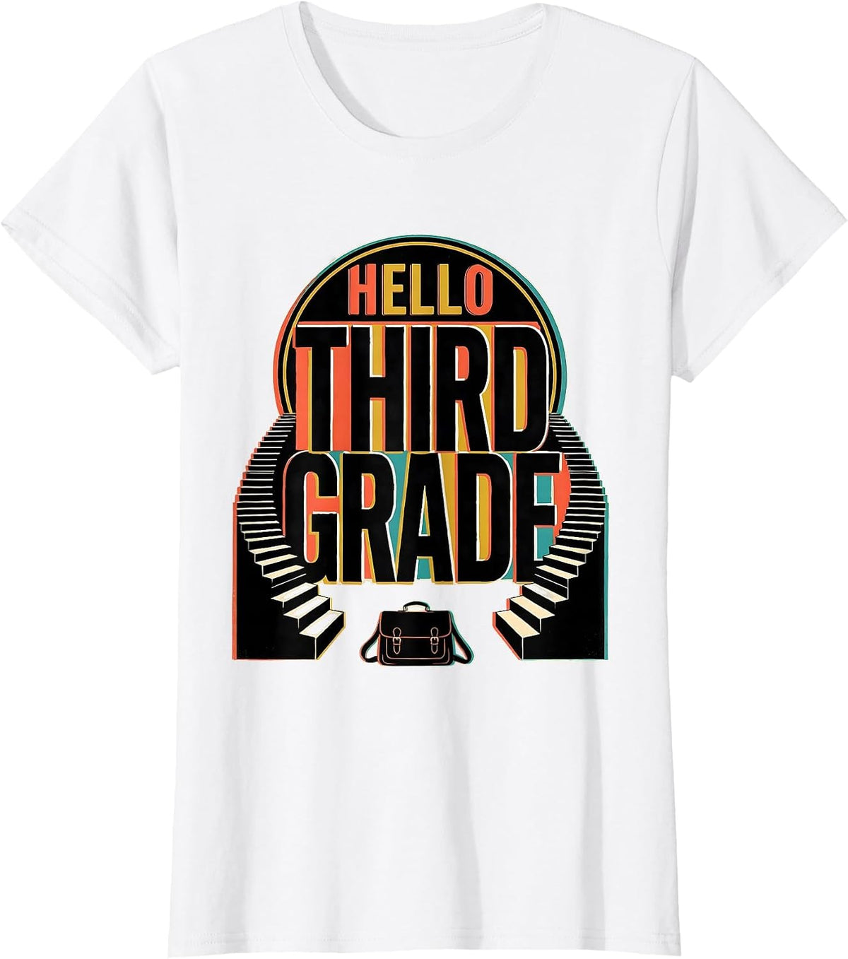 Women's Hello Third Grade Playful Whimsical Kids Teacher Back T-Shirt - White