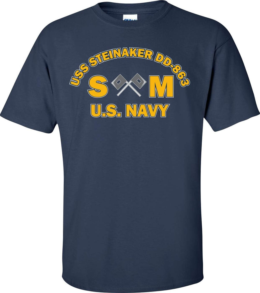 USS STEINAKER DD-863 Rate SM Signalman T-Shirt Blue - As Pictured
