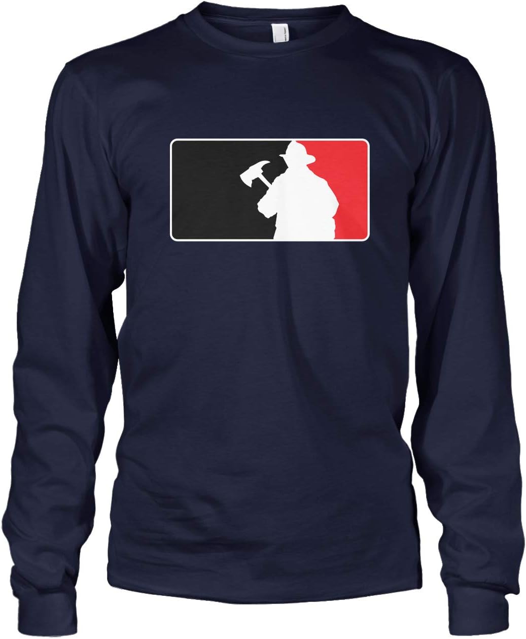 Men's Firefighter Baseball Emblem Fire Fighter Flag Long Sleeve T-shirt - Navy Blue