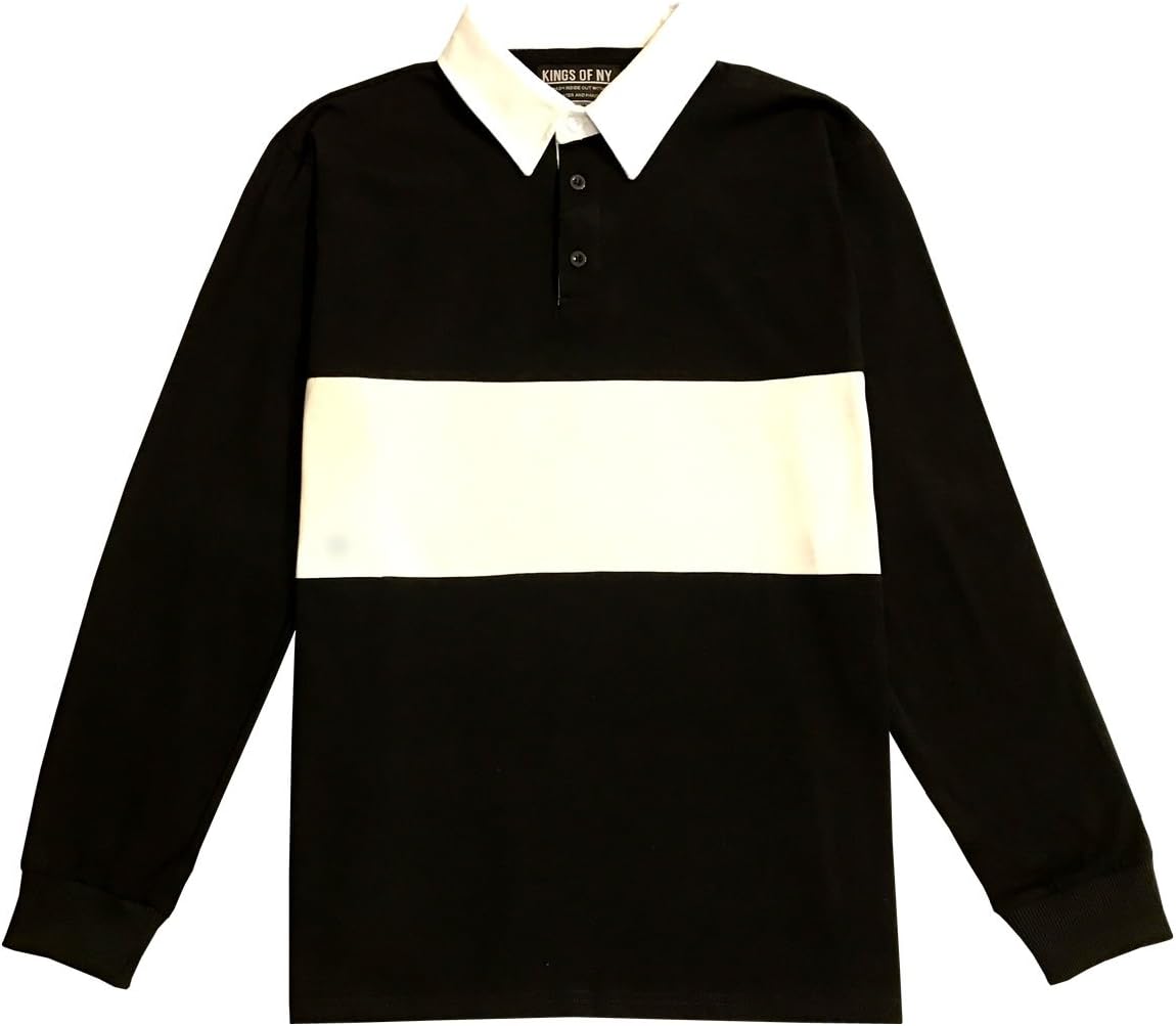 Kings Of NY Classic Mens Long Sleeve Sports Polo Rugby Shirt - Black