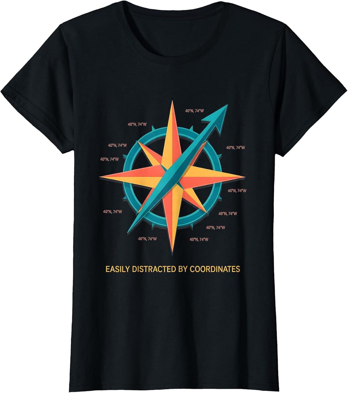 Easily Distracted By Coordinates Funny Geography Teacher T-Shirt - Black