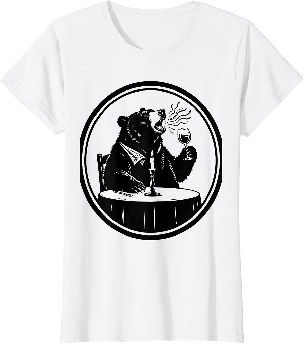 Bear Burping at Fancy Candlelit Restaurant T-Shirt - White