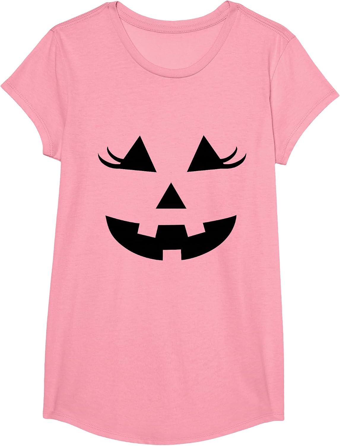 Eyelashes Pumpkin Face Halloween Girly Jack O Lantern Cute T-Shirt - Girls Pink