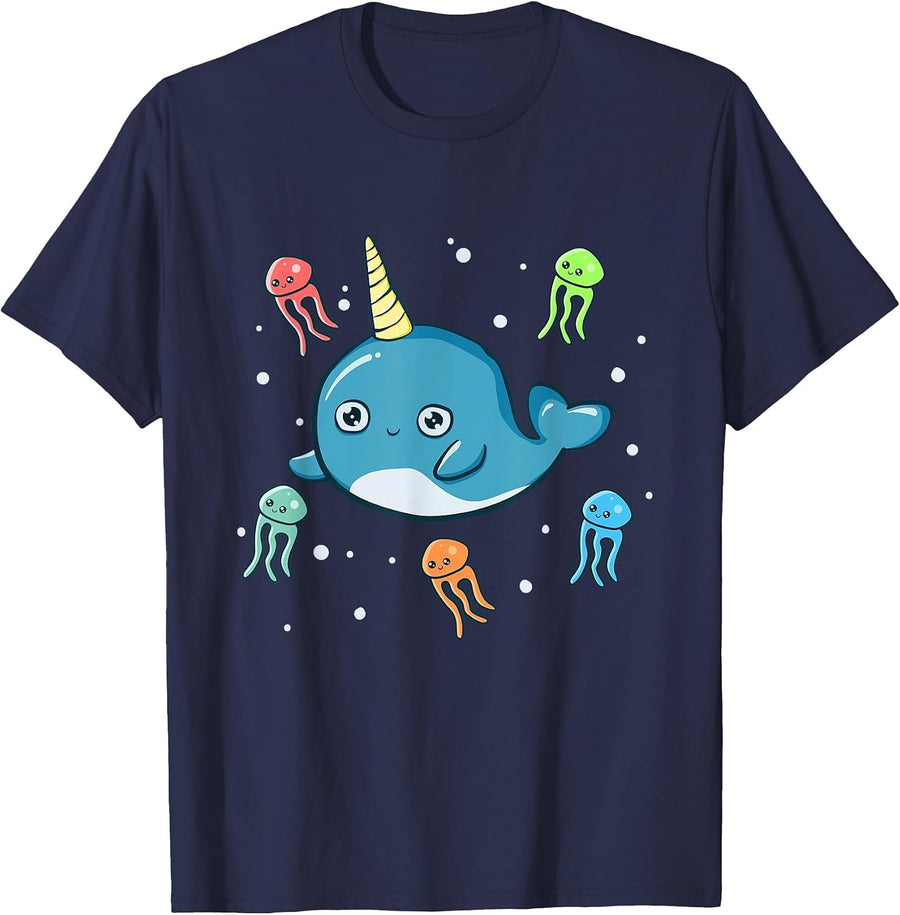 Narwhal Jelly Fish Shirt Unicorn of The Sea Jellyfish PJ Tee T-Shirt - Navy Blue