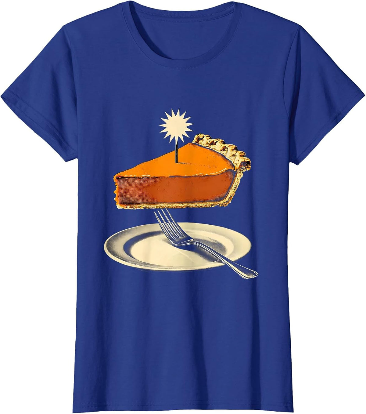 Women's Pumpkin Pie Wedge Playful Thanksgiving Pie Lover Humor T-Shirt - Royal Blue