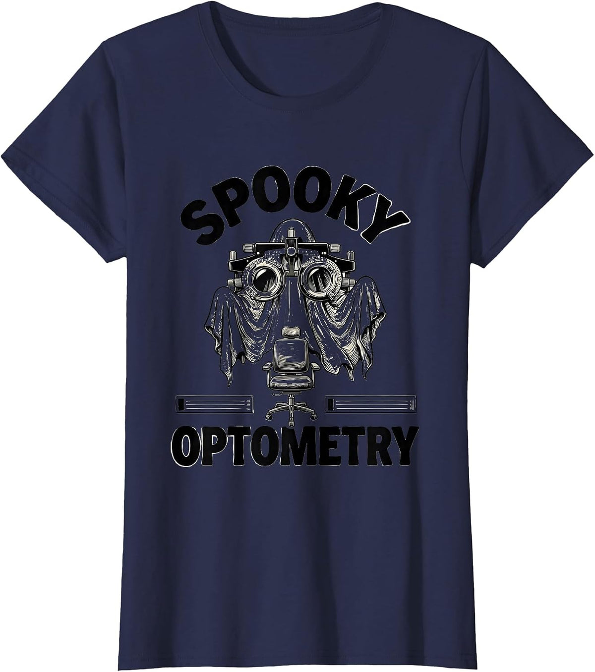 Women's Spooky Optometry Ghost Halloween Eye Doctor Optometrist T-Shirt - Navy Blue