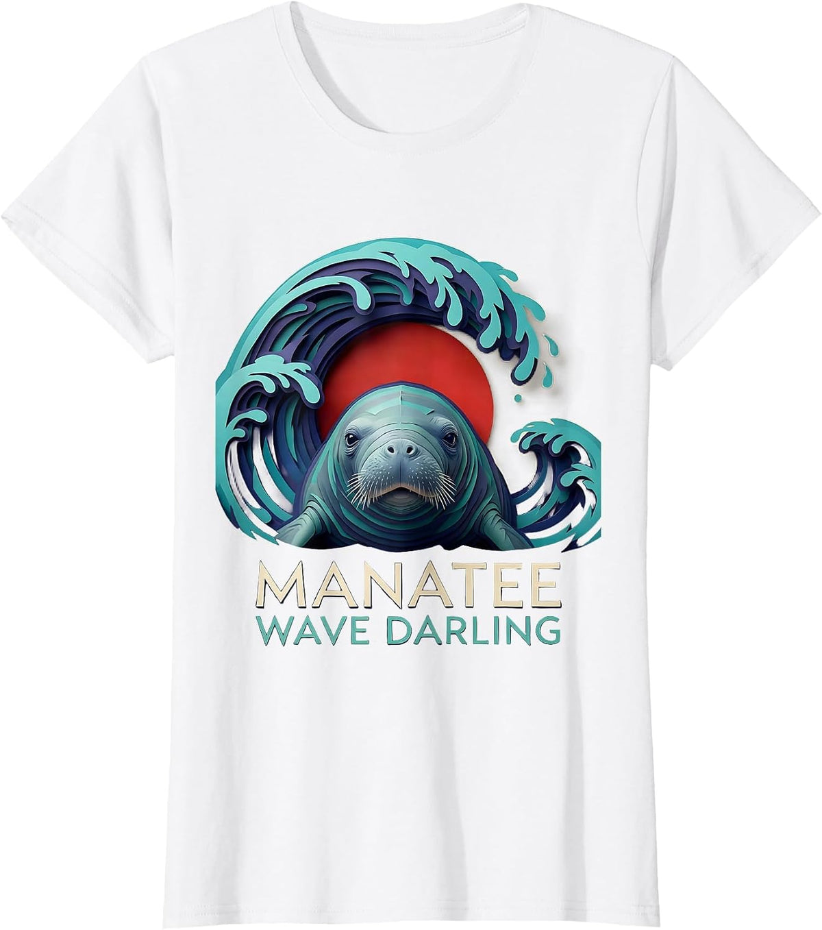 Manatee Wave Darling Paper Cutout Funny Animal Lover Gift T-Shirt - White