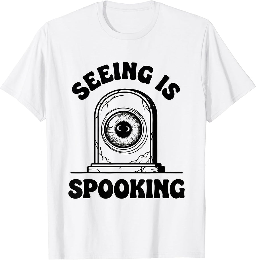 Men's Seeing Is Spooking Funny Optometrist Halloween Eye Doctor T-Shirt - White