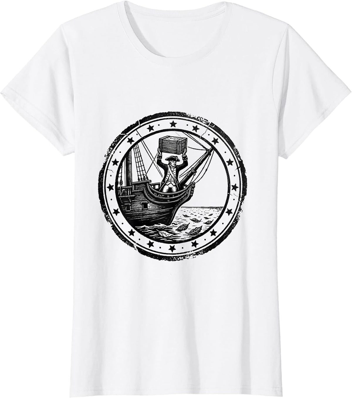 Colonial Stamp Impression History Teacher Pun Humor T-Shirt - White