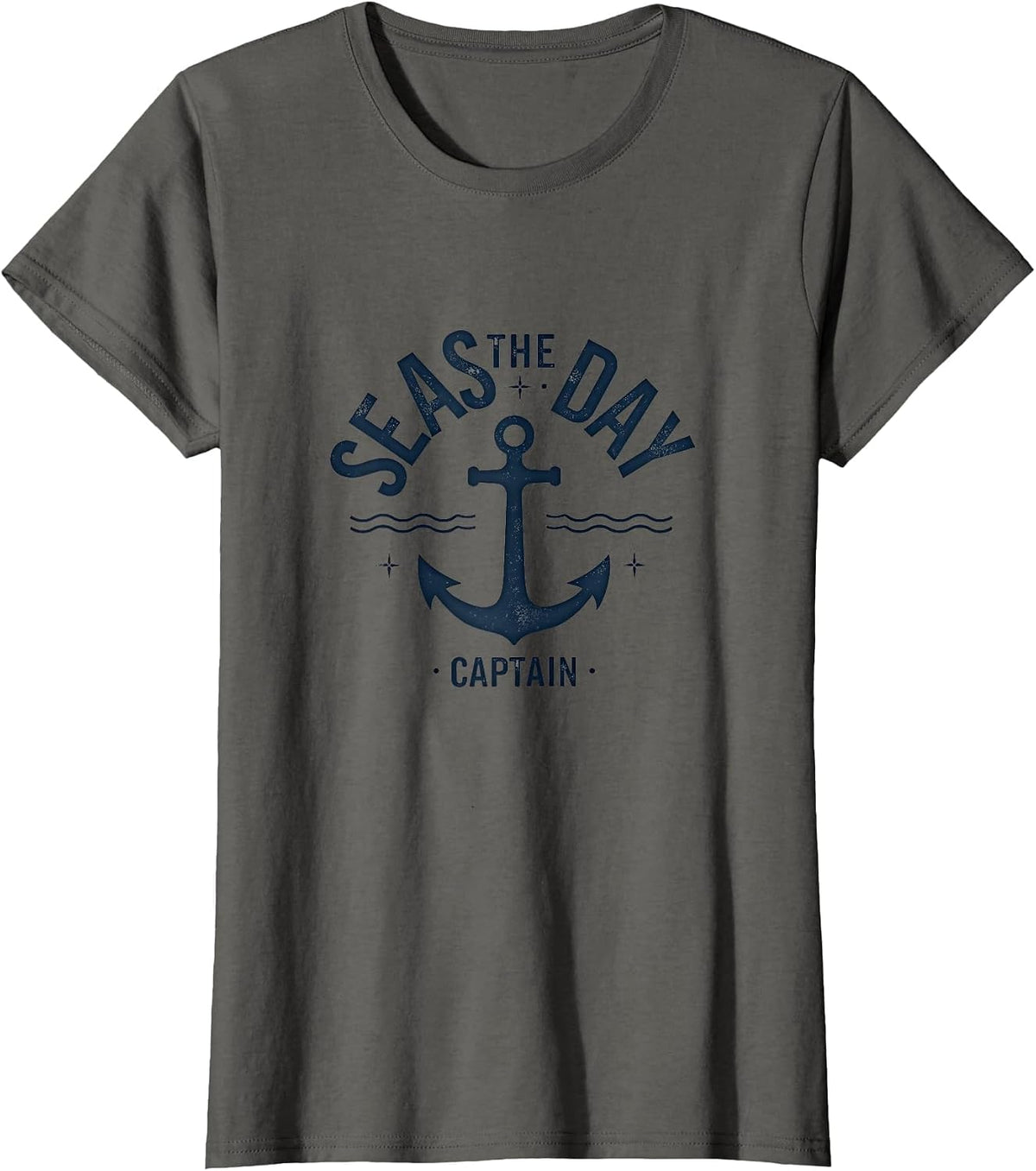 Seas the Day Captain Nautical Boat Design T-Shirt - Asphalt Grey