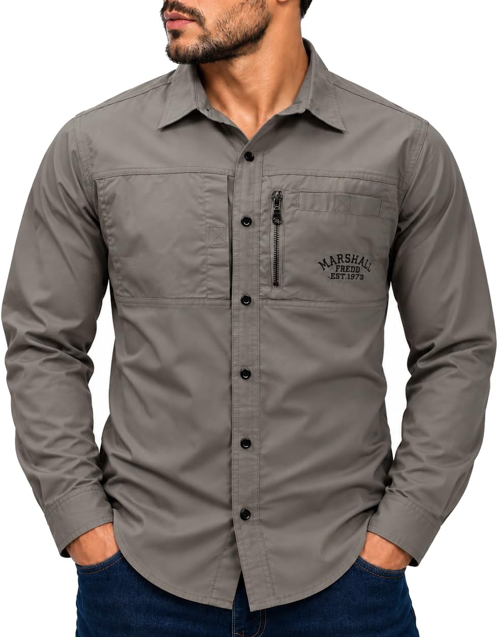 FREDD MARSHALL Men's Long Sleeve Cotton Military Work Shirt - #117 Gray