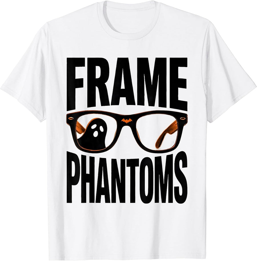 Men's Frame Phantoms Bold Halloween Optometrist Eye Doctor Humor T-Shirt - White